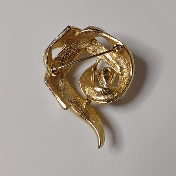 Gold Tone Asymmetrical Brooch With Purple Stone - Picture 8 of 14